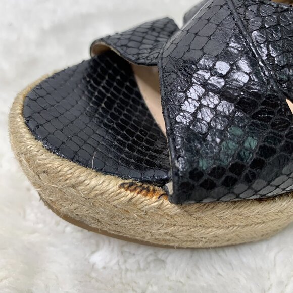 Jimmy Choo Women's Phoenix Black Embossed Straw Espadrille Wedges Size 42 - Picture 5 of 11